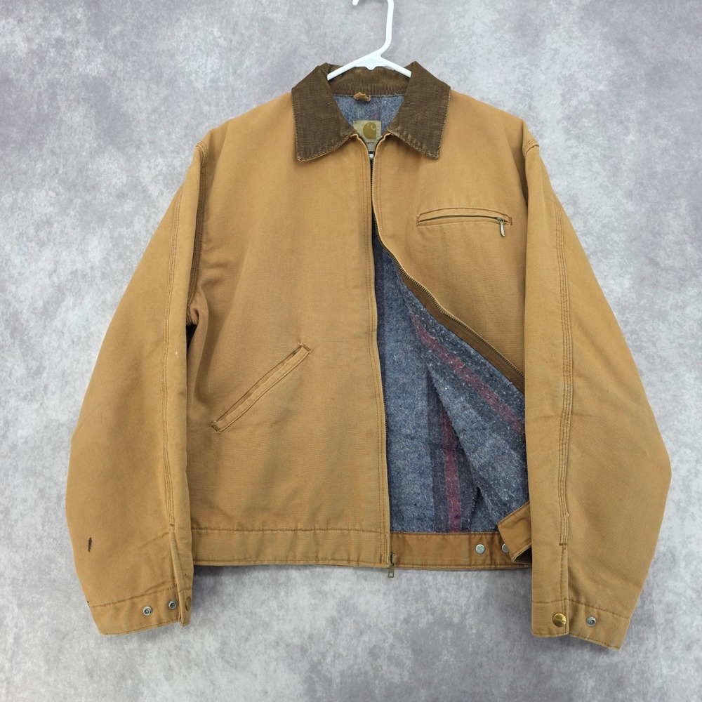 Vintage 80s 90s Carhartt Detroit Jacket Tan Duck Canvas Distressed Size 42 Large